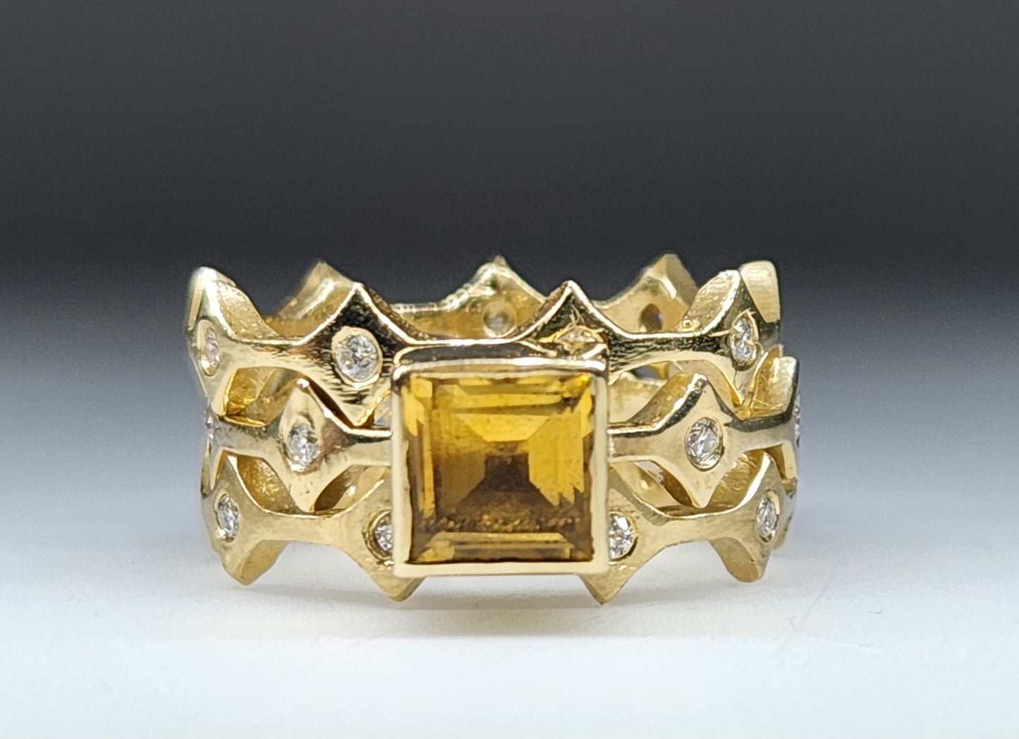 Yellow Citrine & Moissanite Ring 14k Gold #445