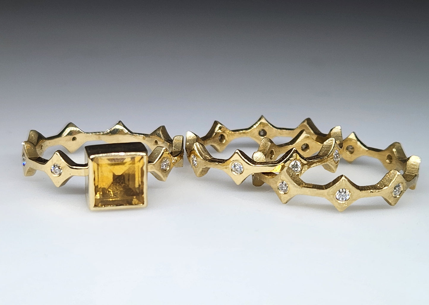 Yellow Citrine & Moissanite Ring 14k Gold #445