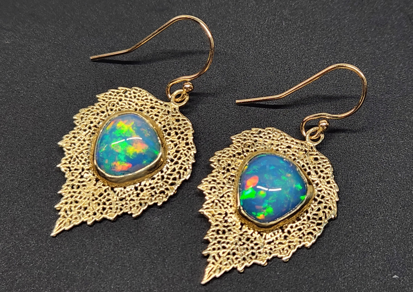 Opal Leaf Earrings 14k Gold #461