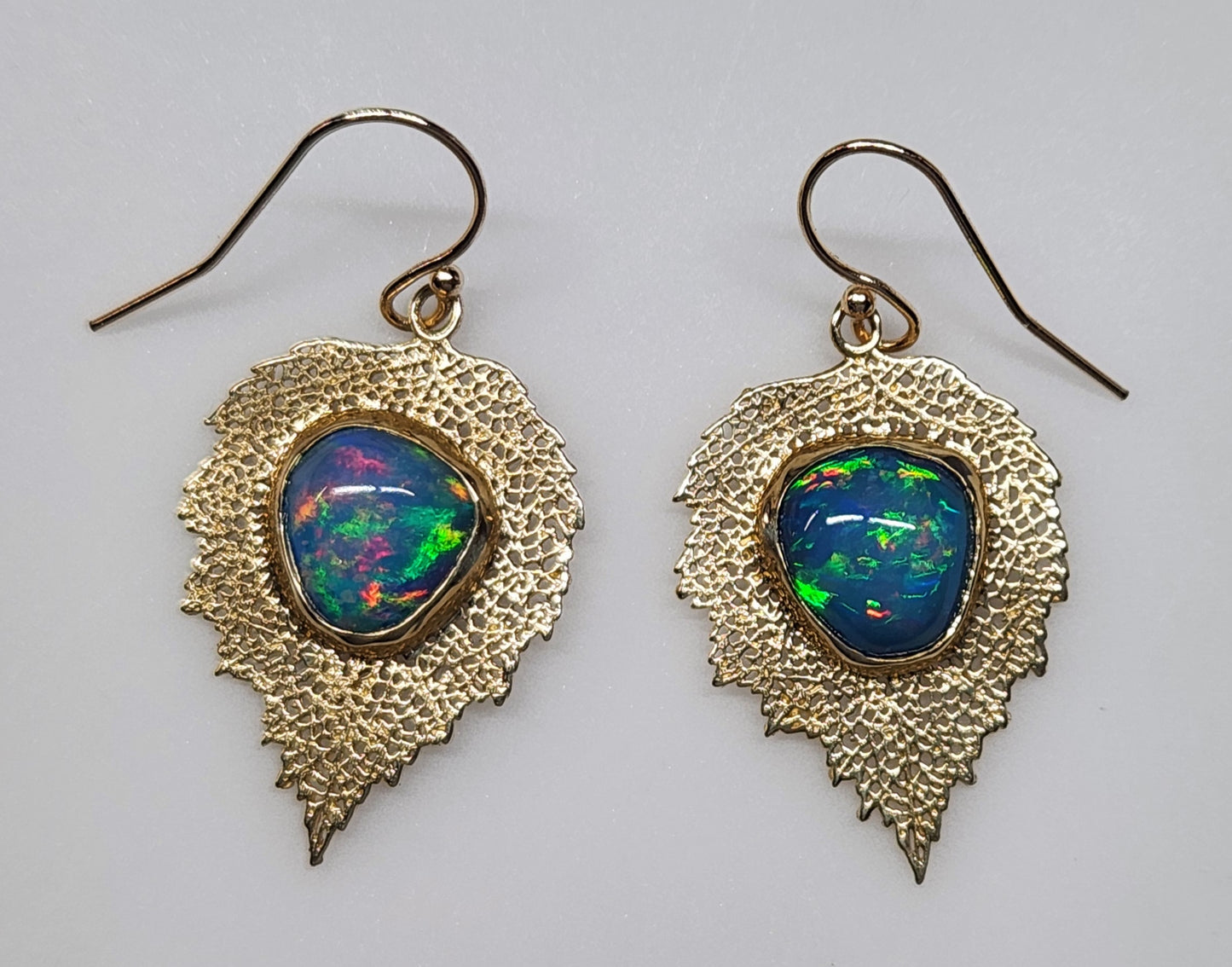 Opal Leaf Earrings 14k Gold #461