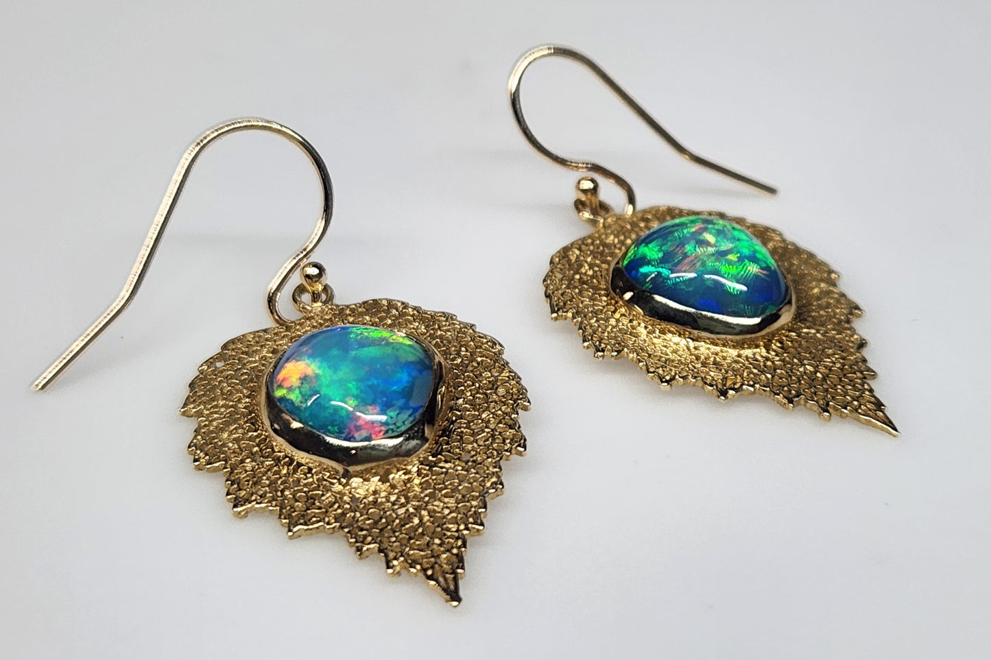 Opal Leaf Earrings 14k Gold #461
