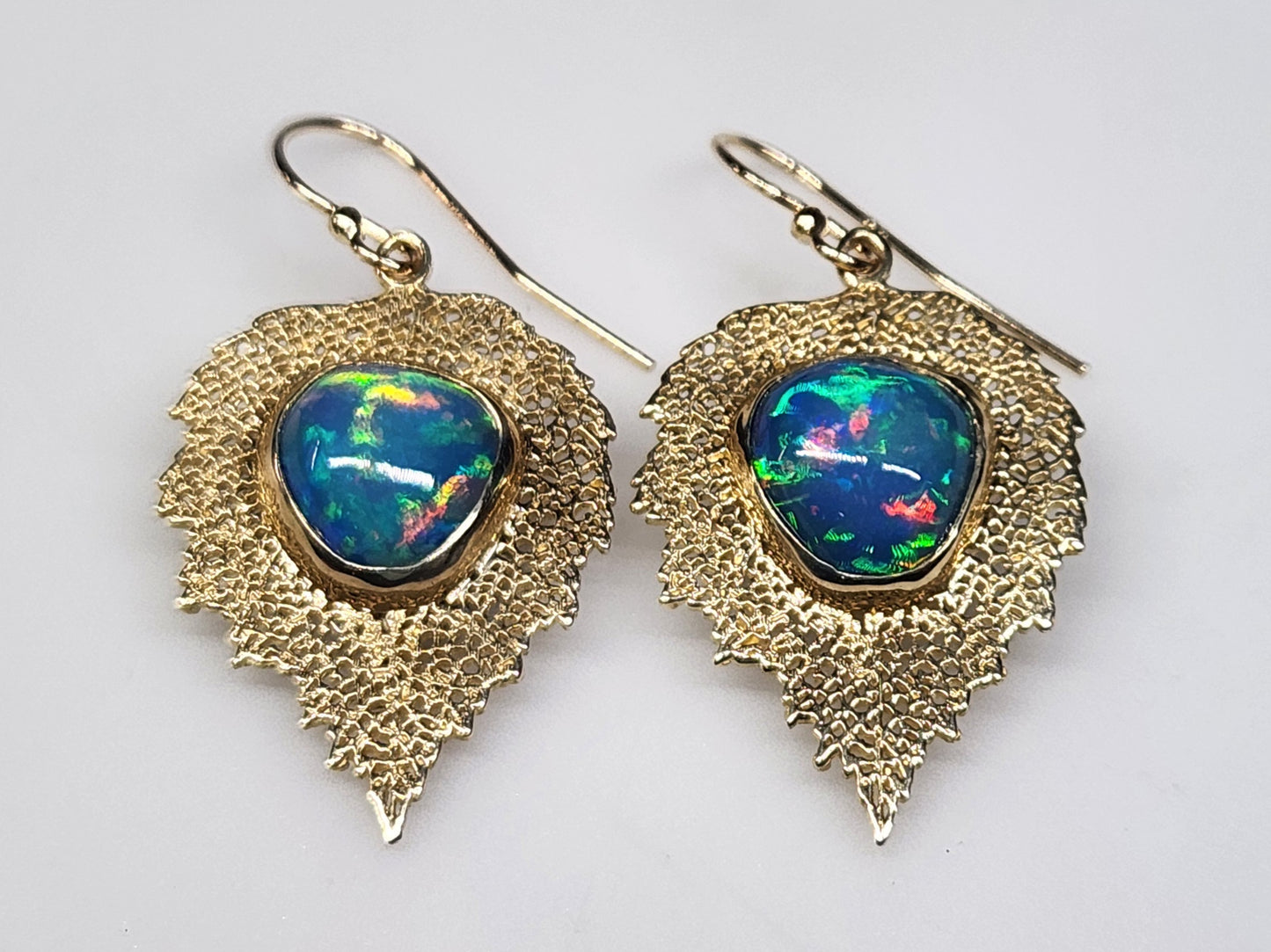 Opal Leaf Earrings 14k Gold #461