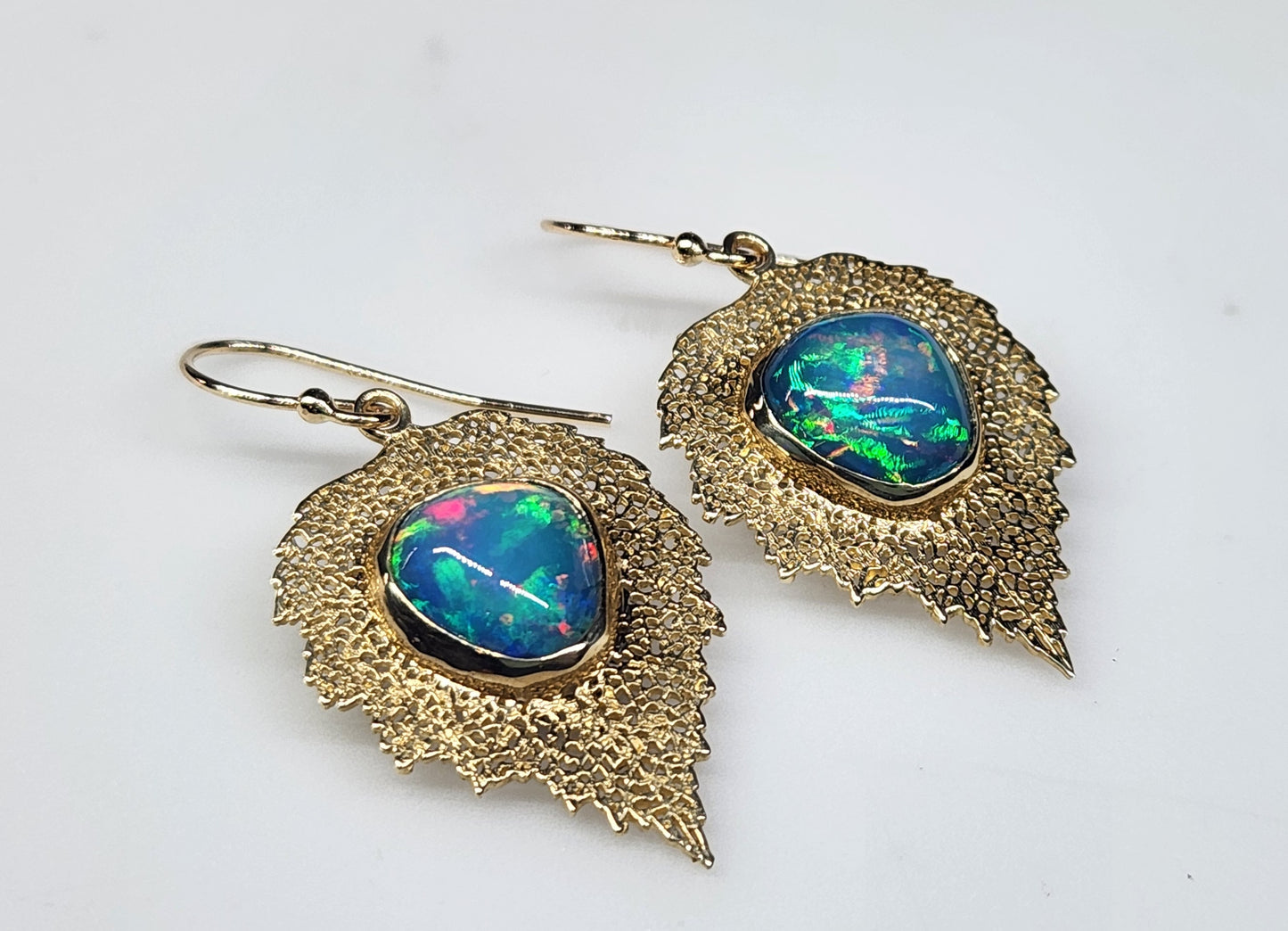 Opal Leaf Earrings 14k Gold #461