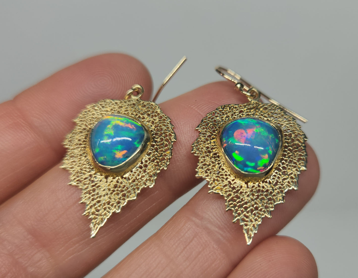 Opal Leaf Earrings 14k Gold #461