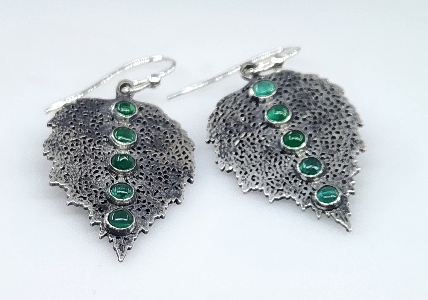 Emerald Leaf Earrings Sterling Silver Gemstone Jewelry #464