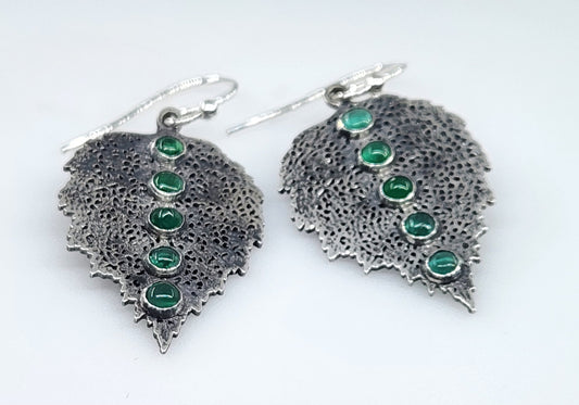 Emerald Leaf Earrings Sterling Silver Gemstone Jewelry #464