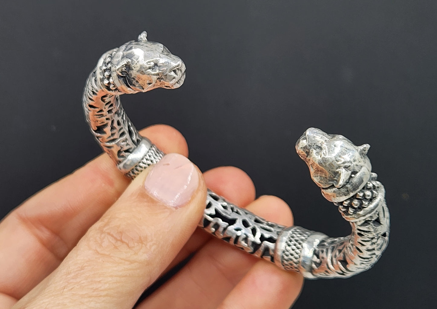 Rustic Sterling Silver Panther Cuff Bracelet #468