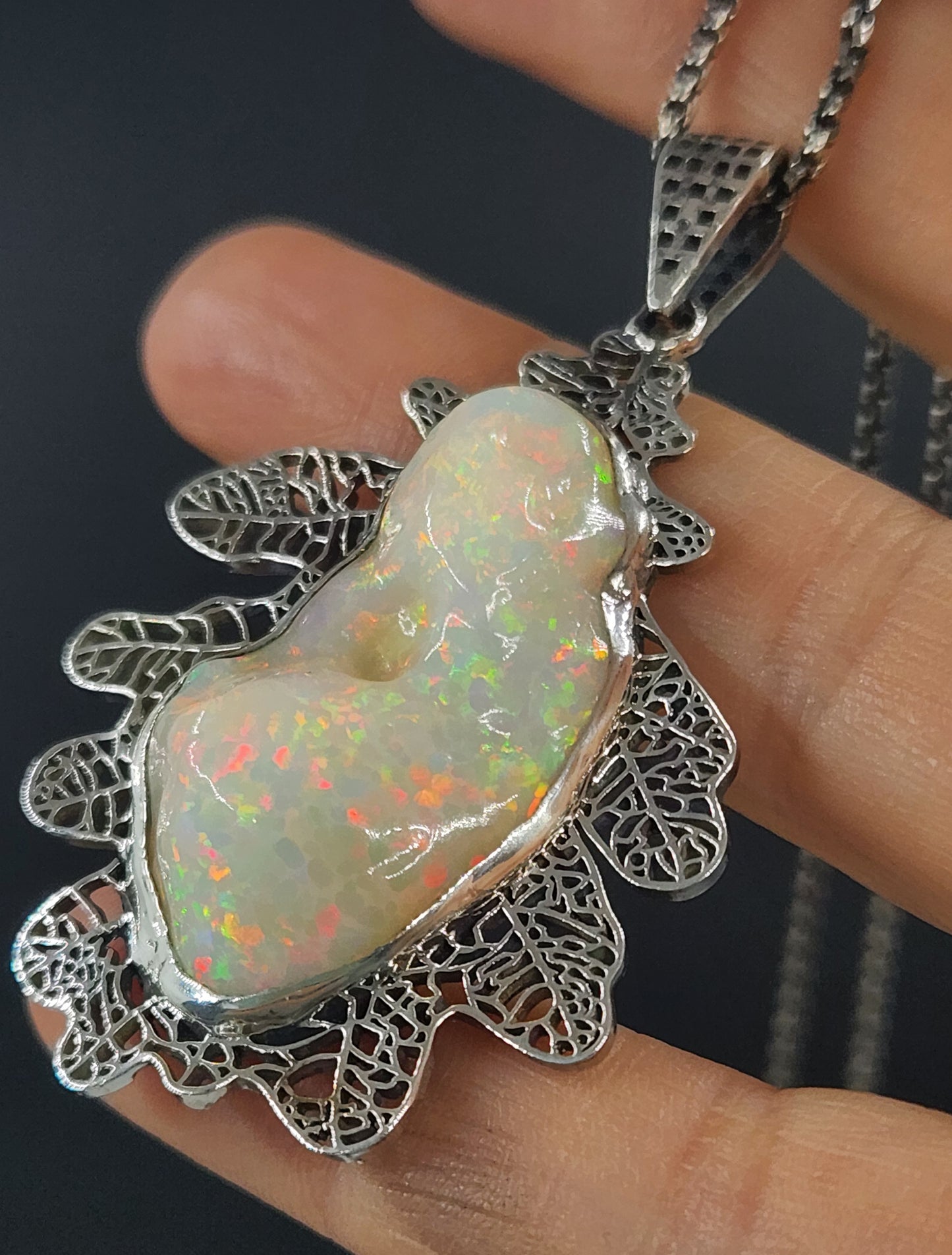 Opal Oak Leaf Pendant 14k Gold Necklace #466