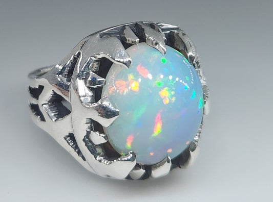 Natural Opal Sterling Silver Ring - Gemstone Jewelry #531