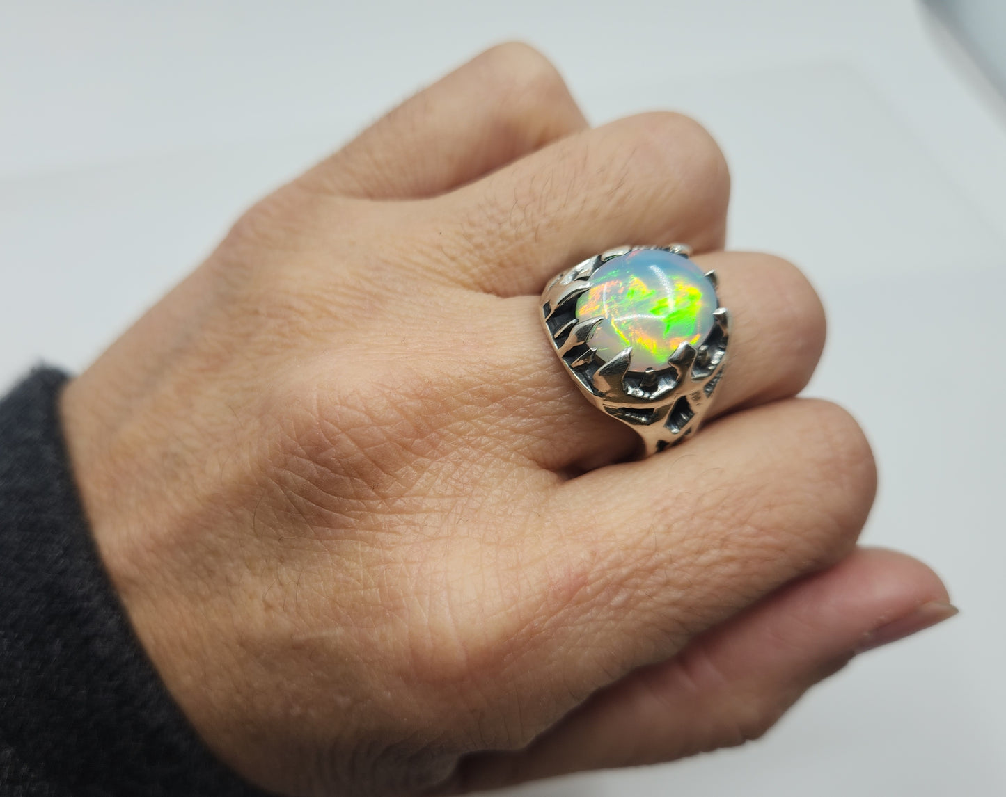 Natural Opal Sterling Silver Ring - Gemstone Jewelry #532