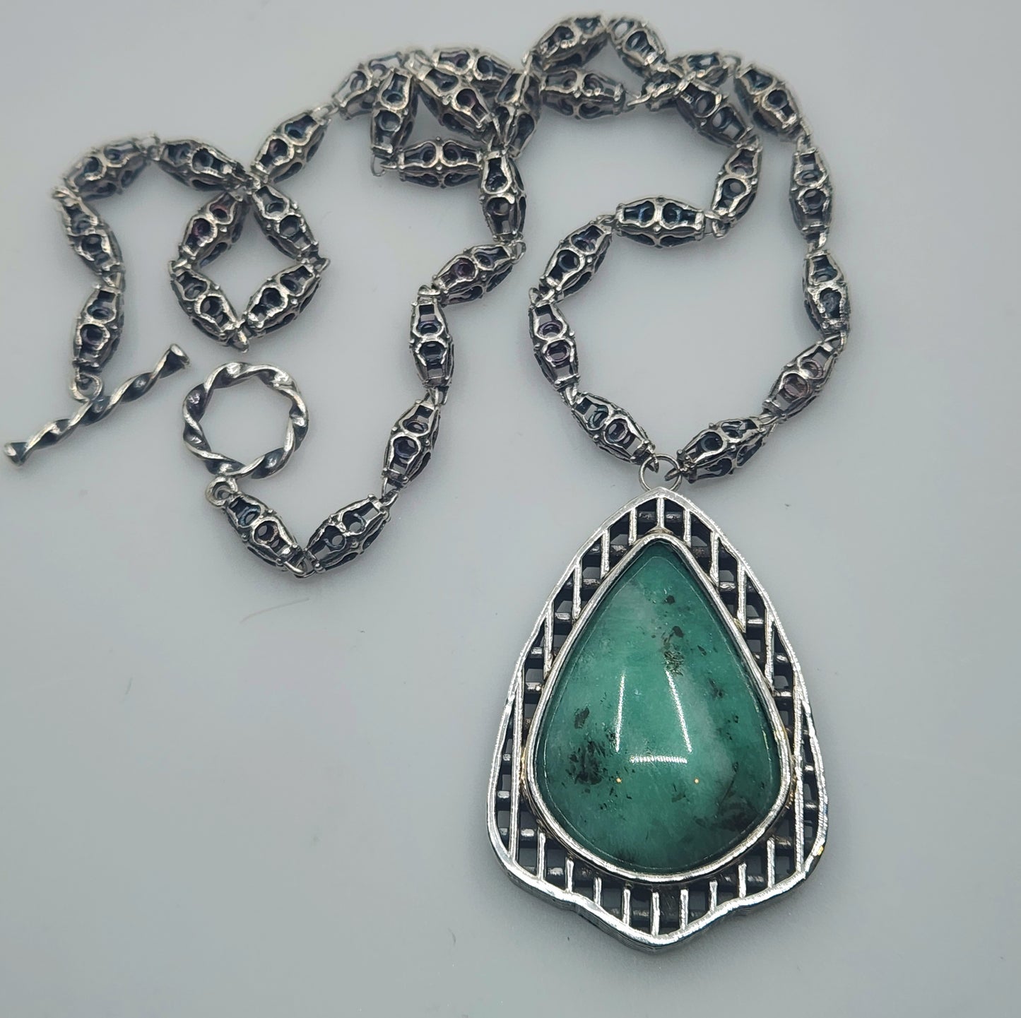 Large Natural Emerald Pendant Sterling Silver Gemstone Jewelry #578