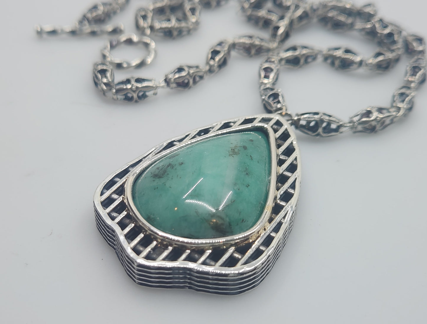 Large Natural Emerald Pendant Sterling Silver Gemstone Jewelry #578