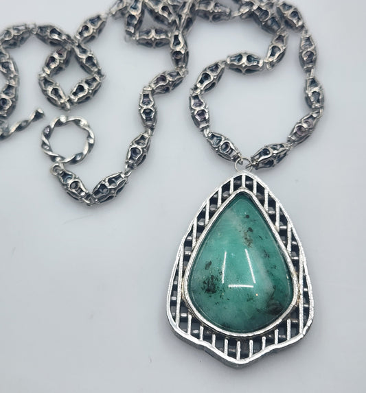 Large Natural Emerald Pendant Sterling Silver Gemstone Jewelry #578