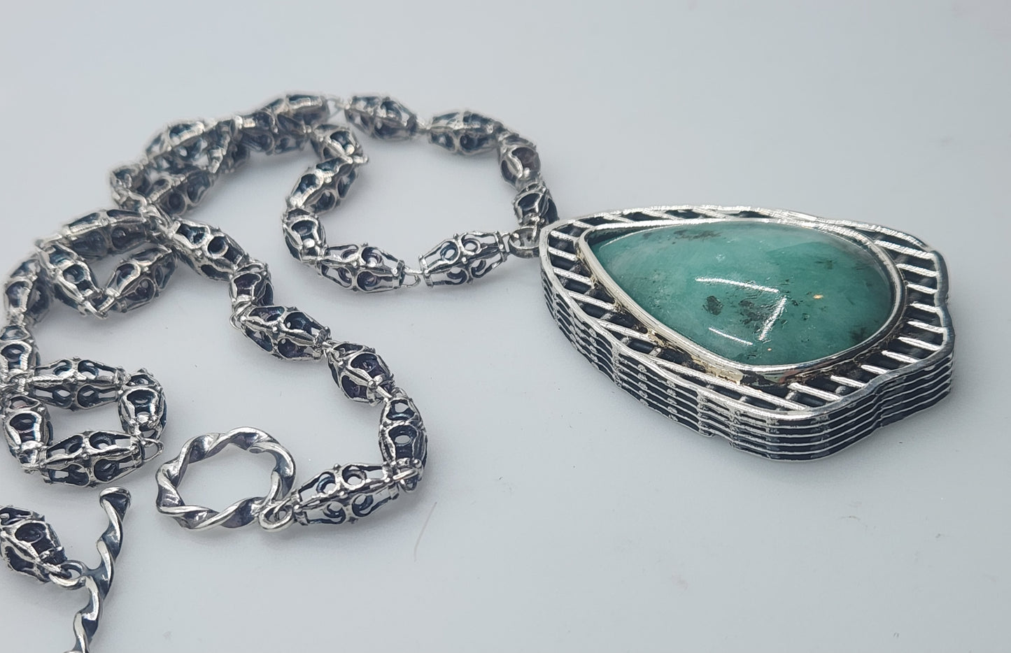 Large Natural Emerald Pendant Sterling Silver Gemstone Jewelry #578