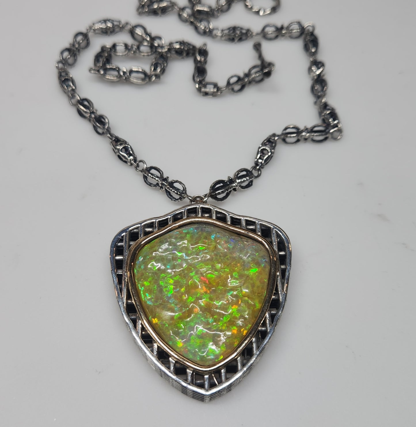 Large Natural Opal Specimen Pendant Sterling Silver Gemstone Jewelry #579
