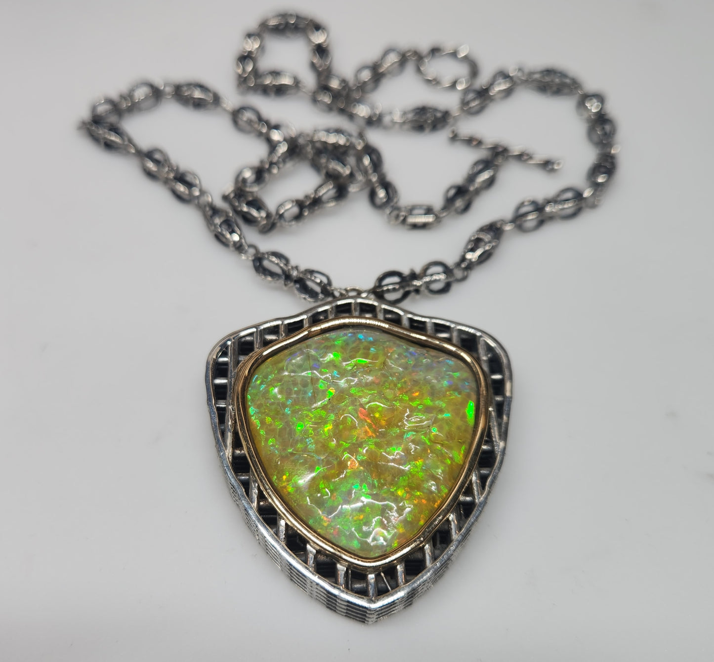 Large Natural Opal Specimen Pendant Sterling Silver Gemstone Jewelry #579