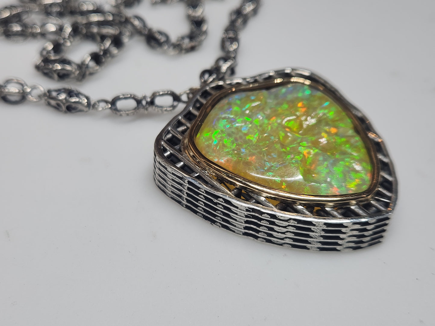 Large Natural Opal Specimen Pendant Sterling Silver Gemstone Jewelry #579