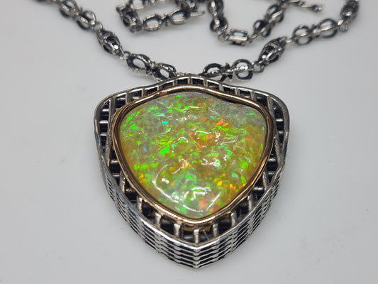 Large Natural Opal Specimen Pendant Sterling Silver Gemstone Jewelry #579