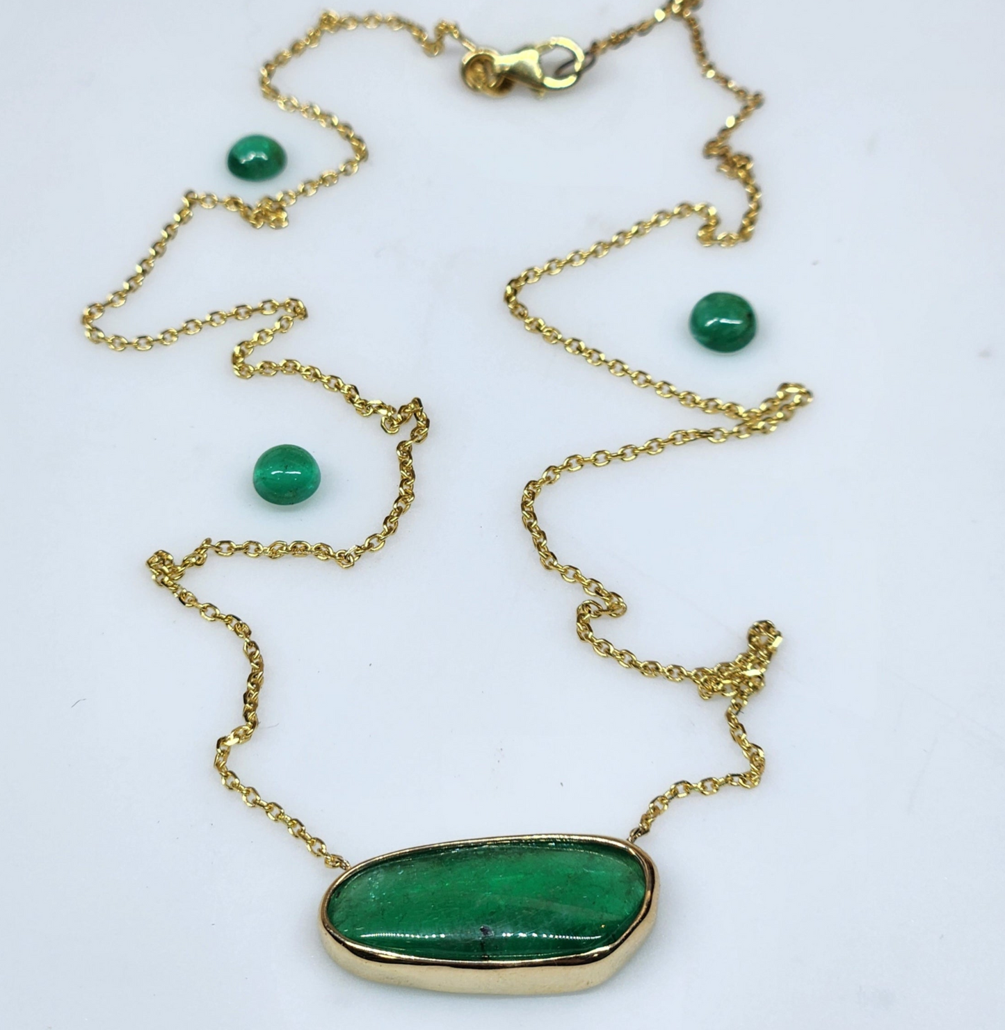 Natural Emerald Pendant - 14k Gold Split Chain #597