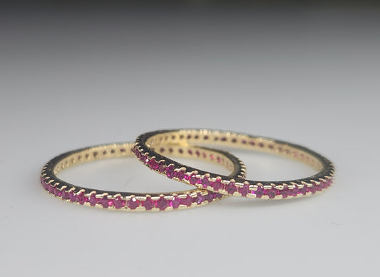 Custom Order - 14k Yellow Gold  Ruby Eternity Band Ring Set of 2