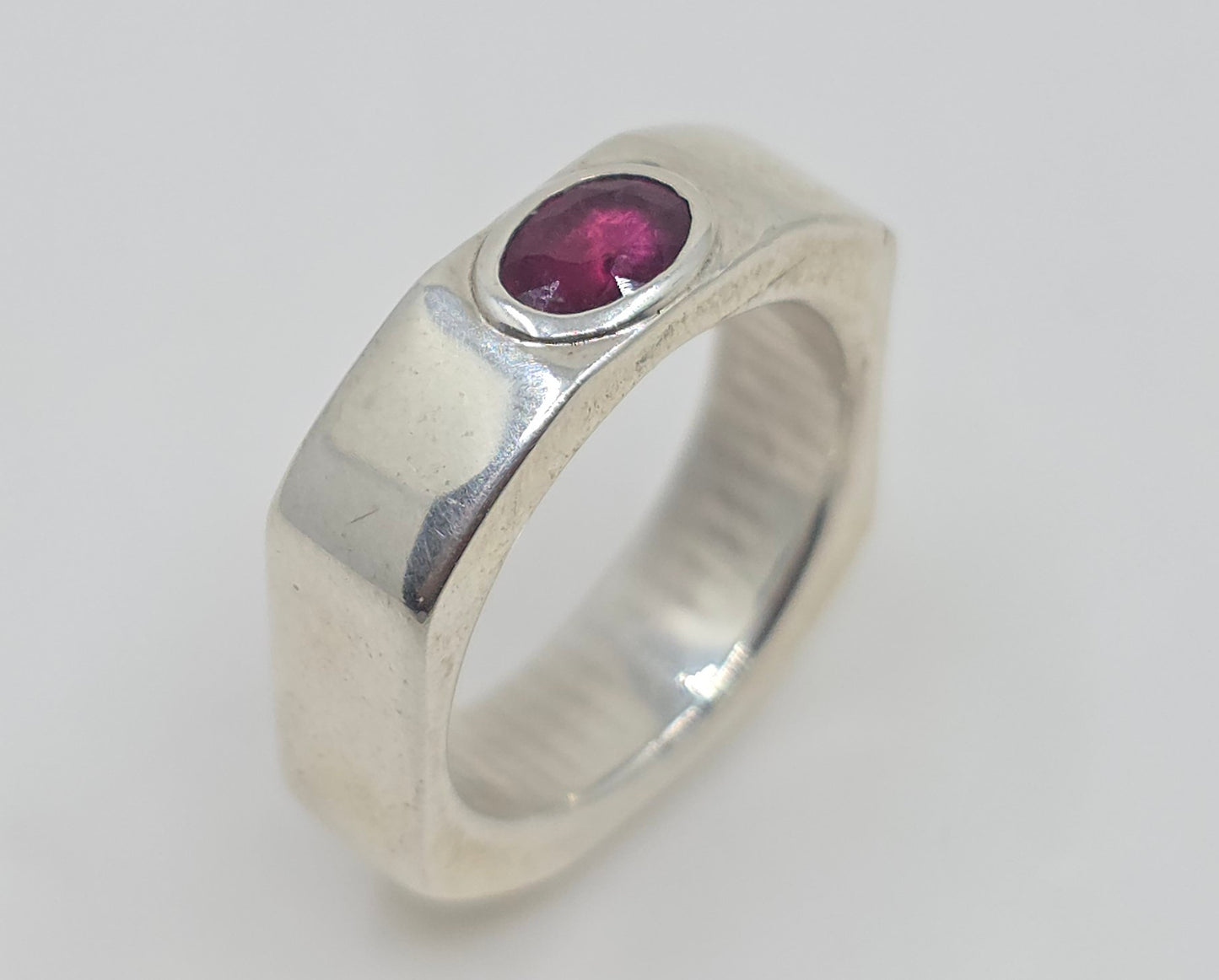 Sterling Silver Ruby Ring - Wide Solid Band - Unisex design #605