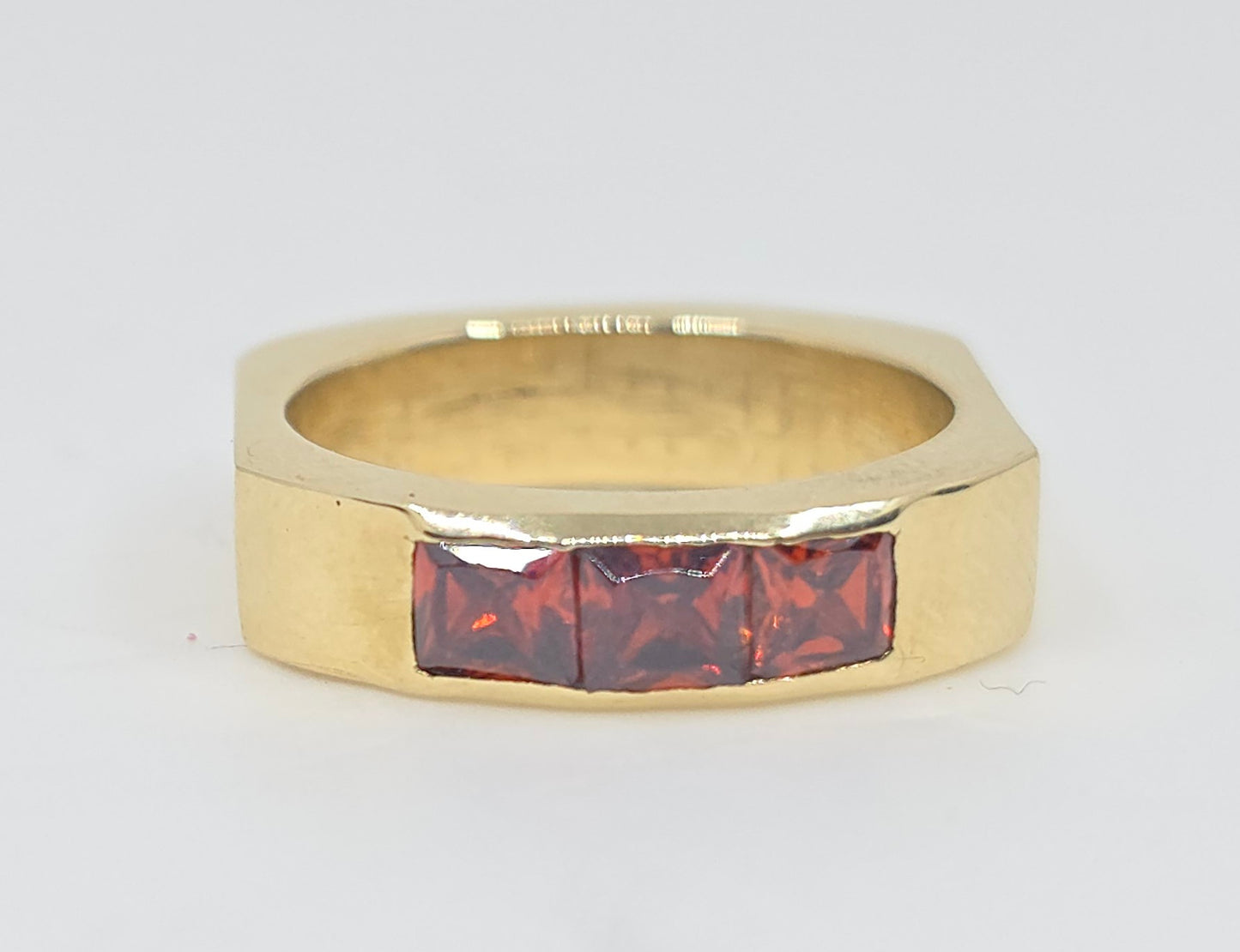 Brass Gemstone Ring - Red Garnet - Unisex Jewelry #609