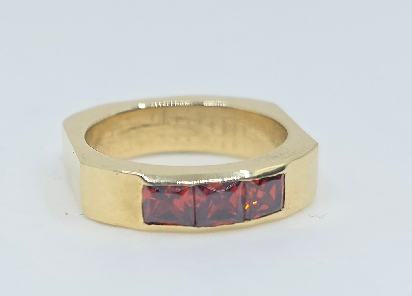 Brass Gemstone Ring - Red Garnet - Unisex Jewelry #609