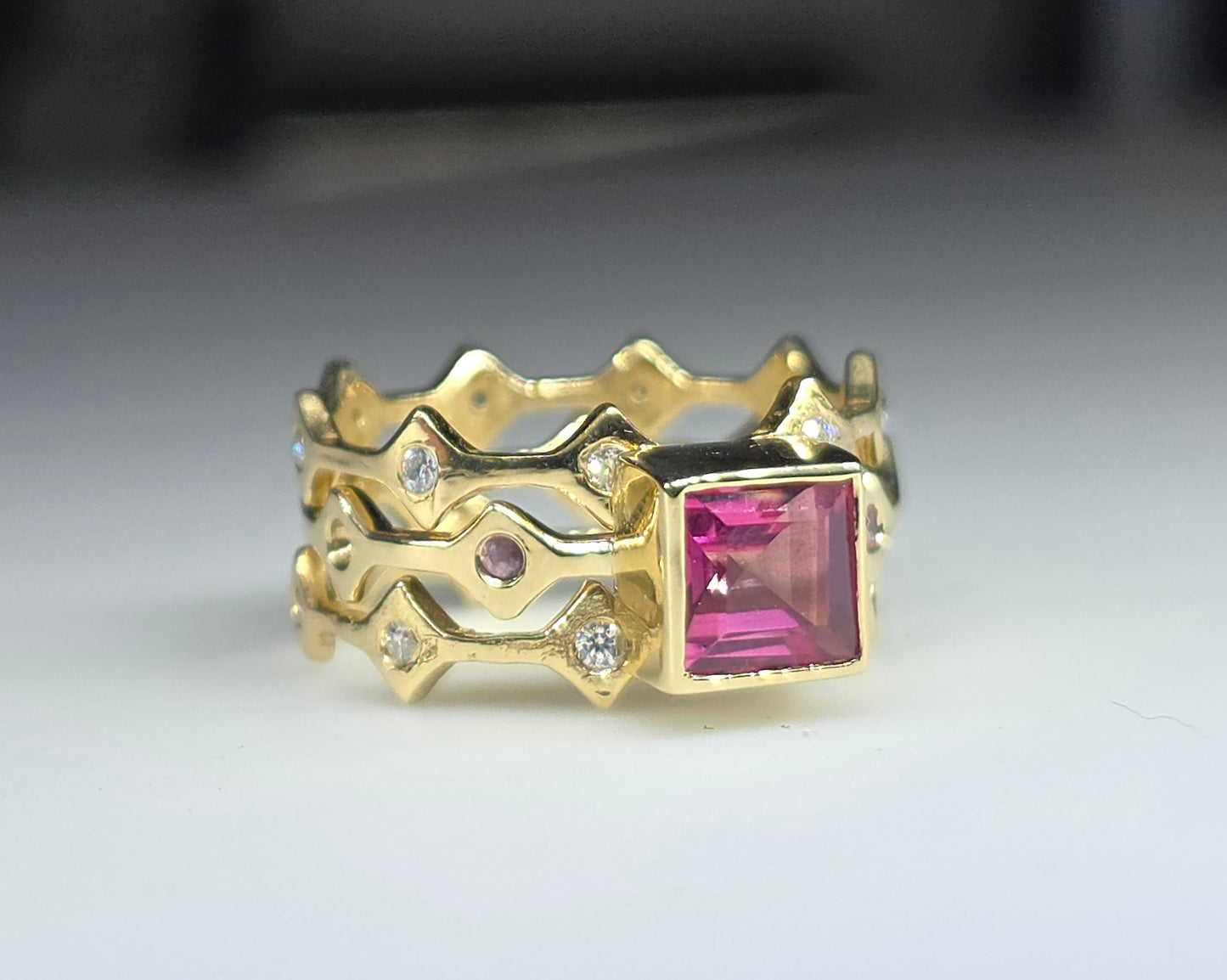 Pink  Topaz Stacking Ring 14k Yellow Gold - Handmade Jewelry #621
