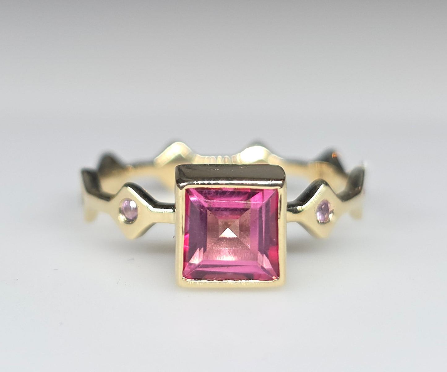 Pink  Topaz Stacking Ring 14k Yellow Gold - Handmade Jewelry #621