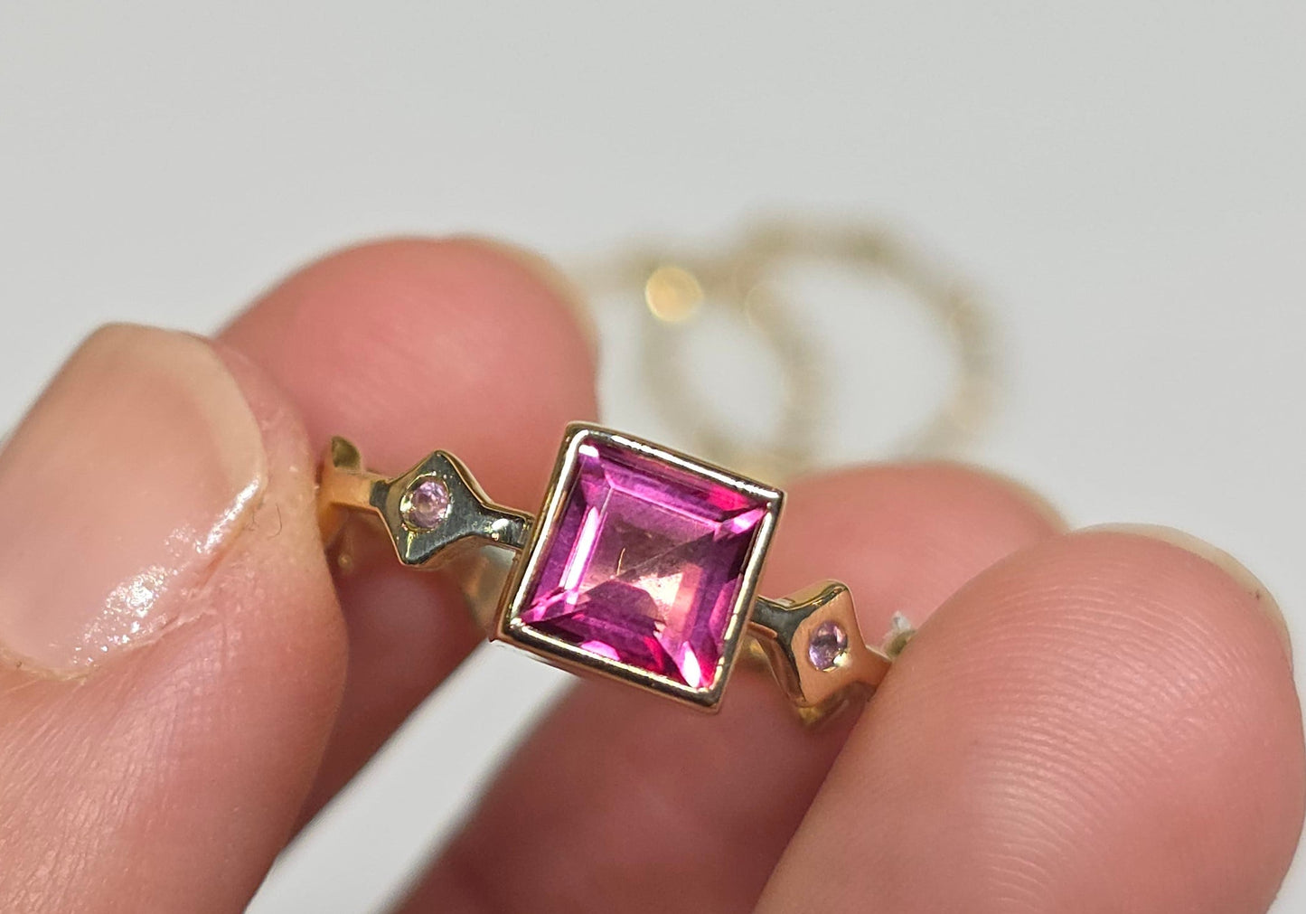 Pink  Topaz Stacking Ring 14k Yellow Gold - Handmade Jewelry #621