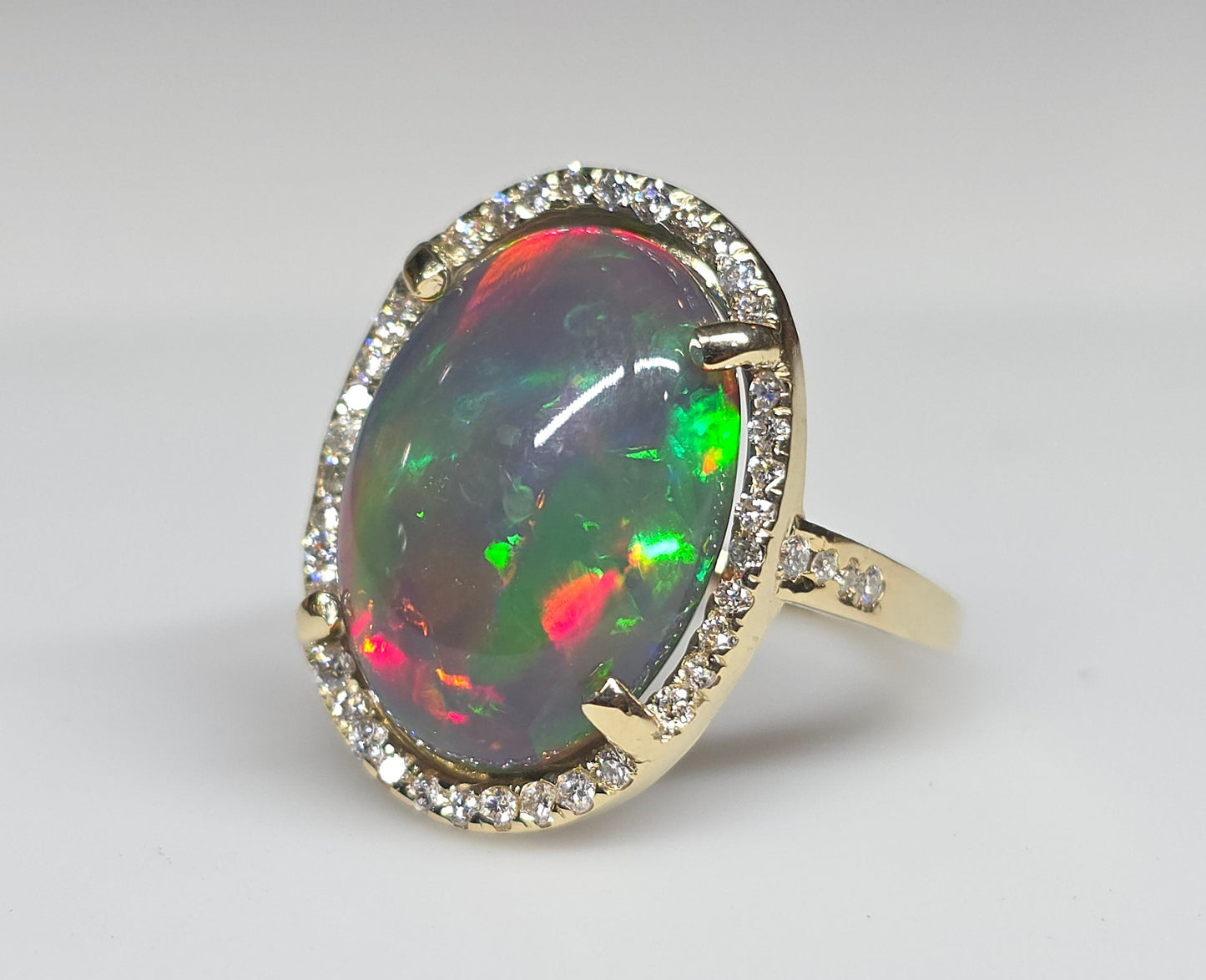 Black Opal & Diamond 14k Gold Ring Gemstone Jewelry  #622