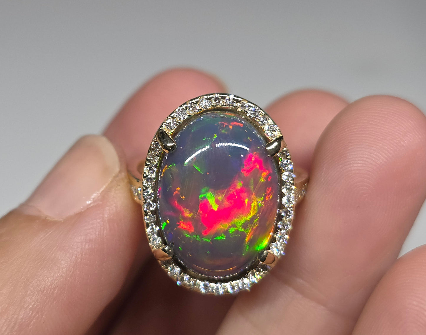 Black Opal & Diamond 14k Gold Ring Gemstone Jewelry  #622
