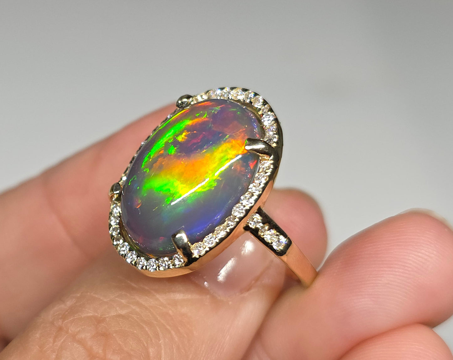 Black Opal & Diamond 14k Gold Ring Gemstone Jewelry  #622