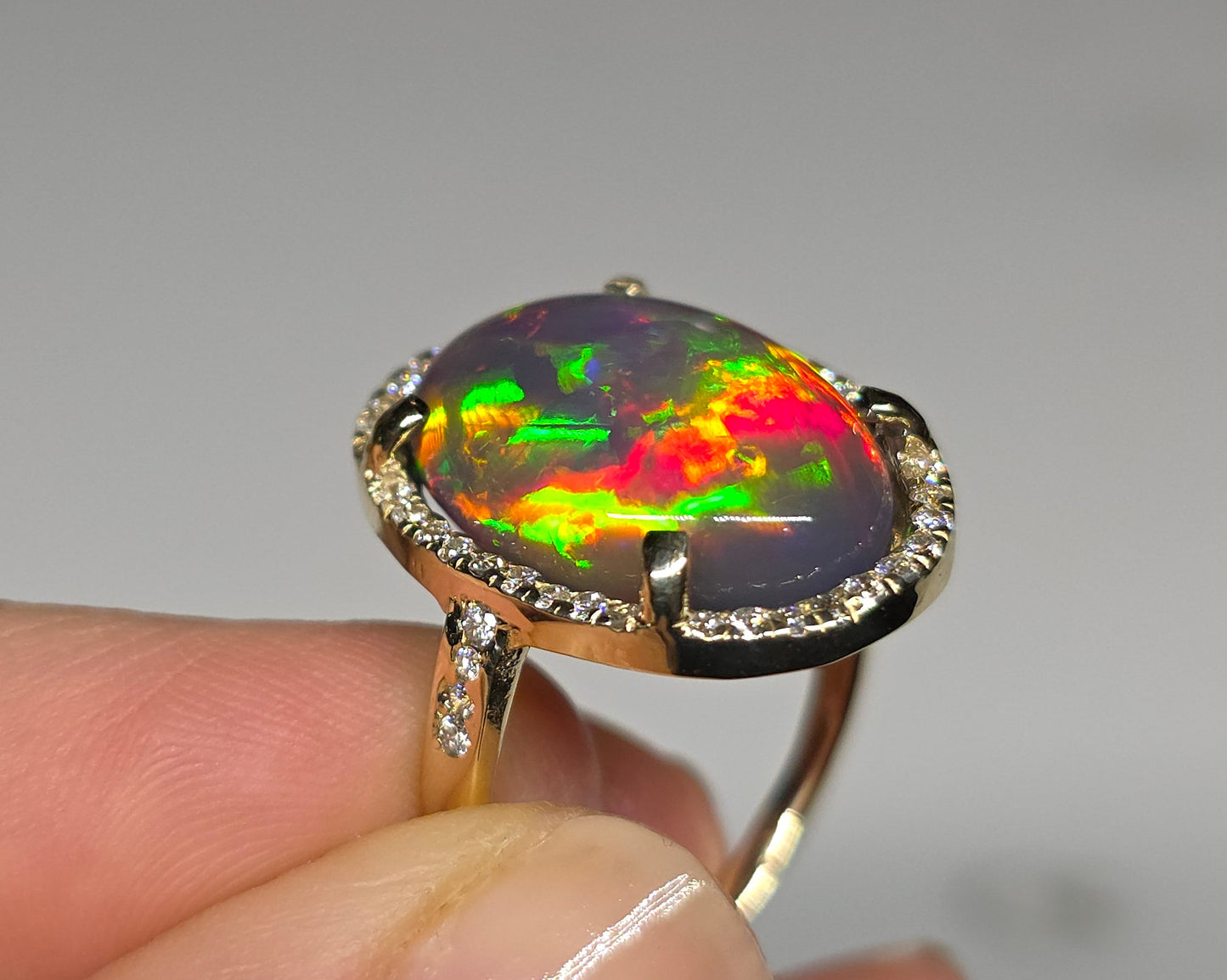 Black Opal & Diamond 14k Gold Ring Gemstone Jewelry  #622