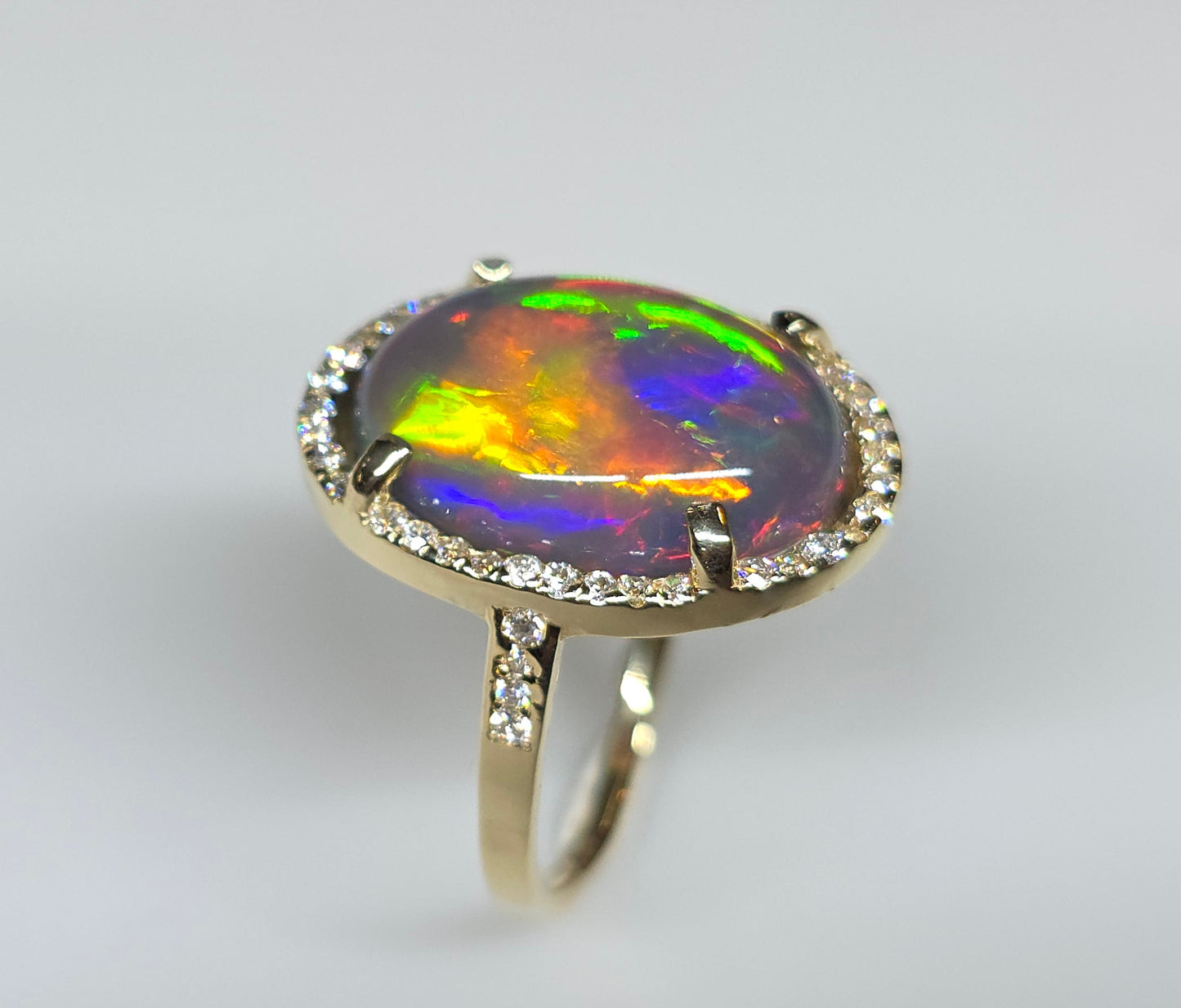 Black Opal & Diamond 14k Gold Ring Gemstone Jewelry  #622