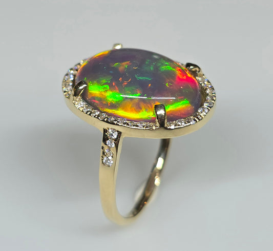 Black Opal & Diamond 14k Gold Ring Gemstone Jewelry  #622