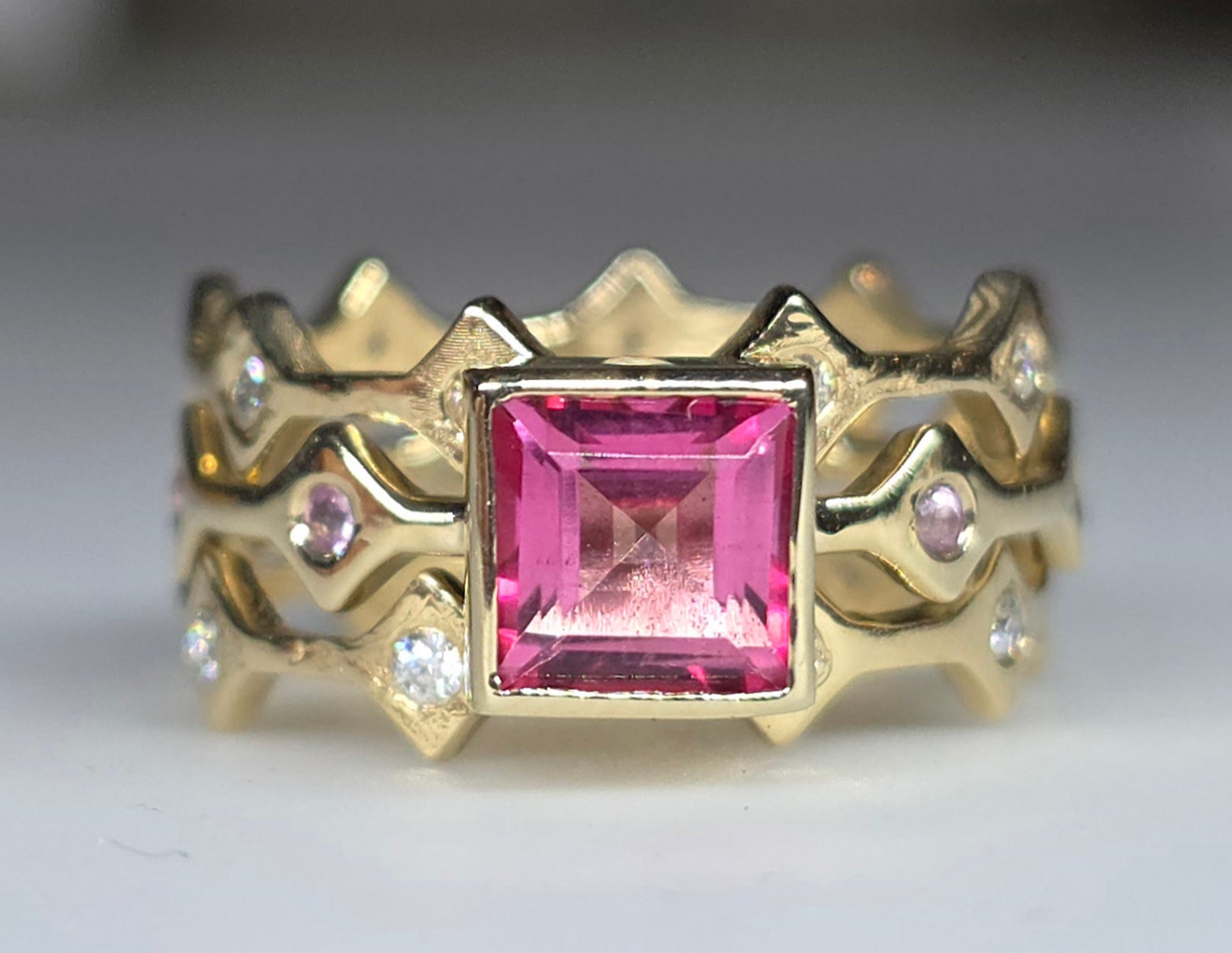 Pink  Topaz Stacking Ring 14k Yellow Gold - Handmade Jewelry #621