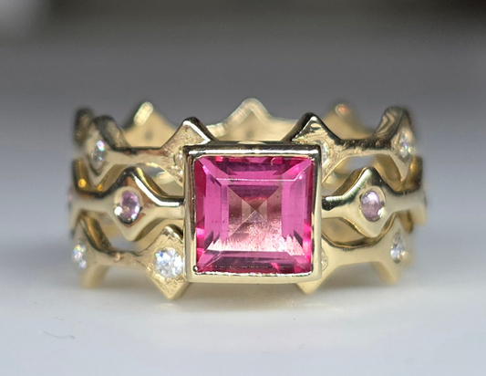 Pink  Topaz Stacking Ring 14k Yellow Gold - Handmade Jewelry #621