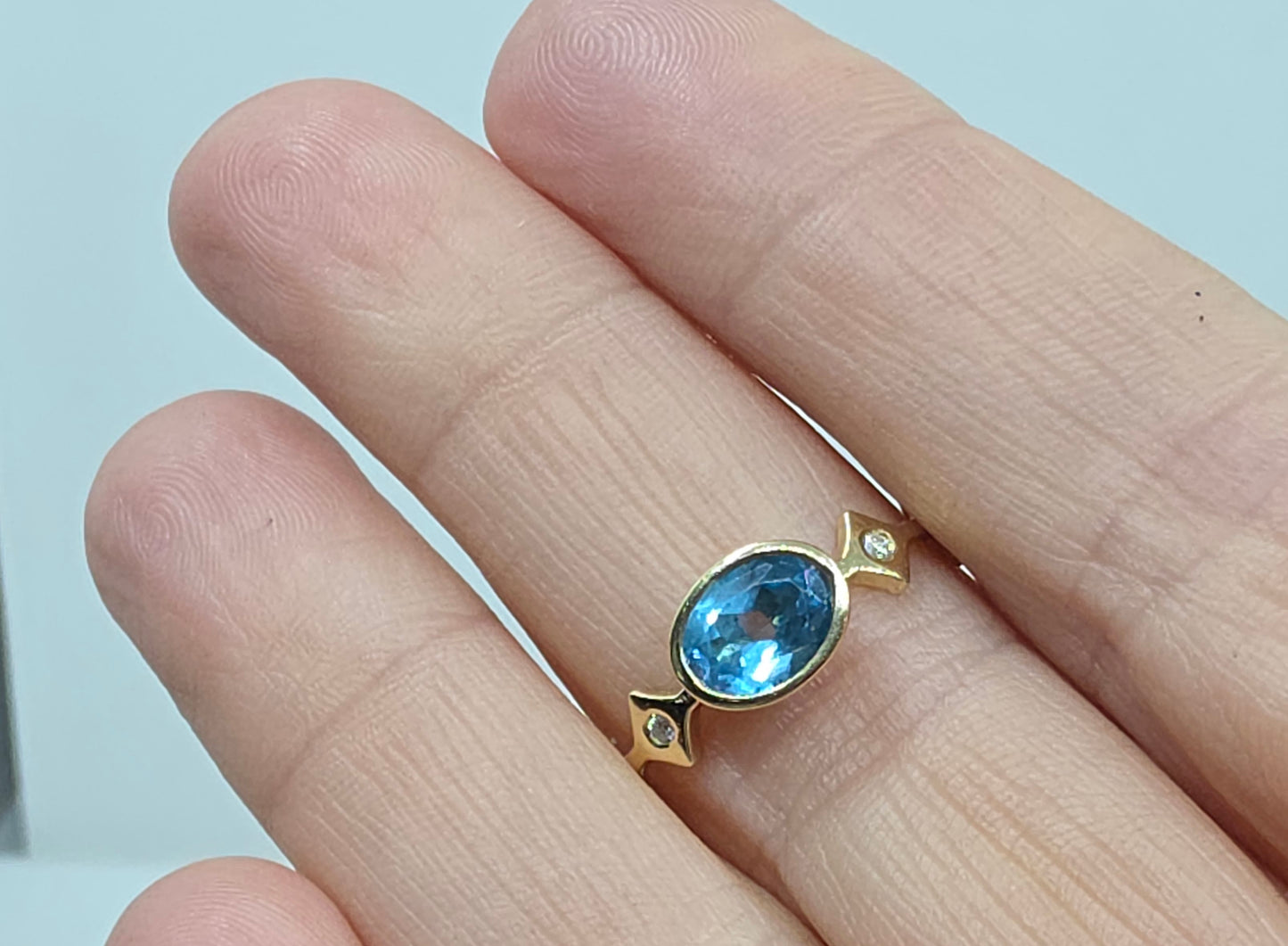 Blue Topaz Stacking Ring 14k Yellow Gold - Handmade Jewelry #639