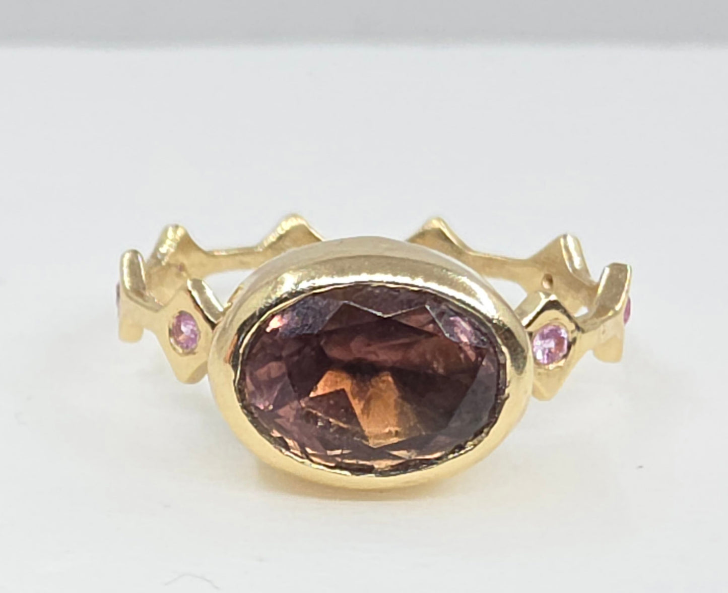 Pink Tourmaline Stacking Ring 14k Yellow Gold - Handmade Jewelry #640