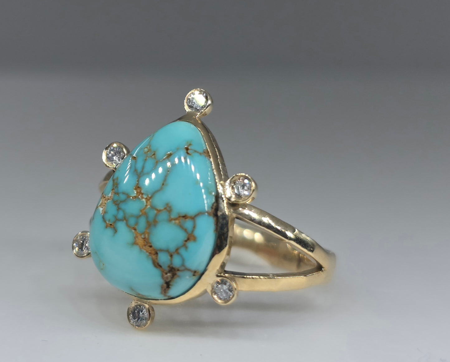 Natural Turquoise & Diamond Ring 14k Gold #674
