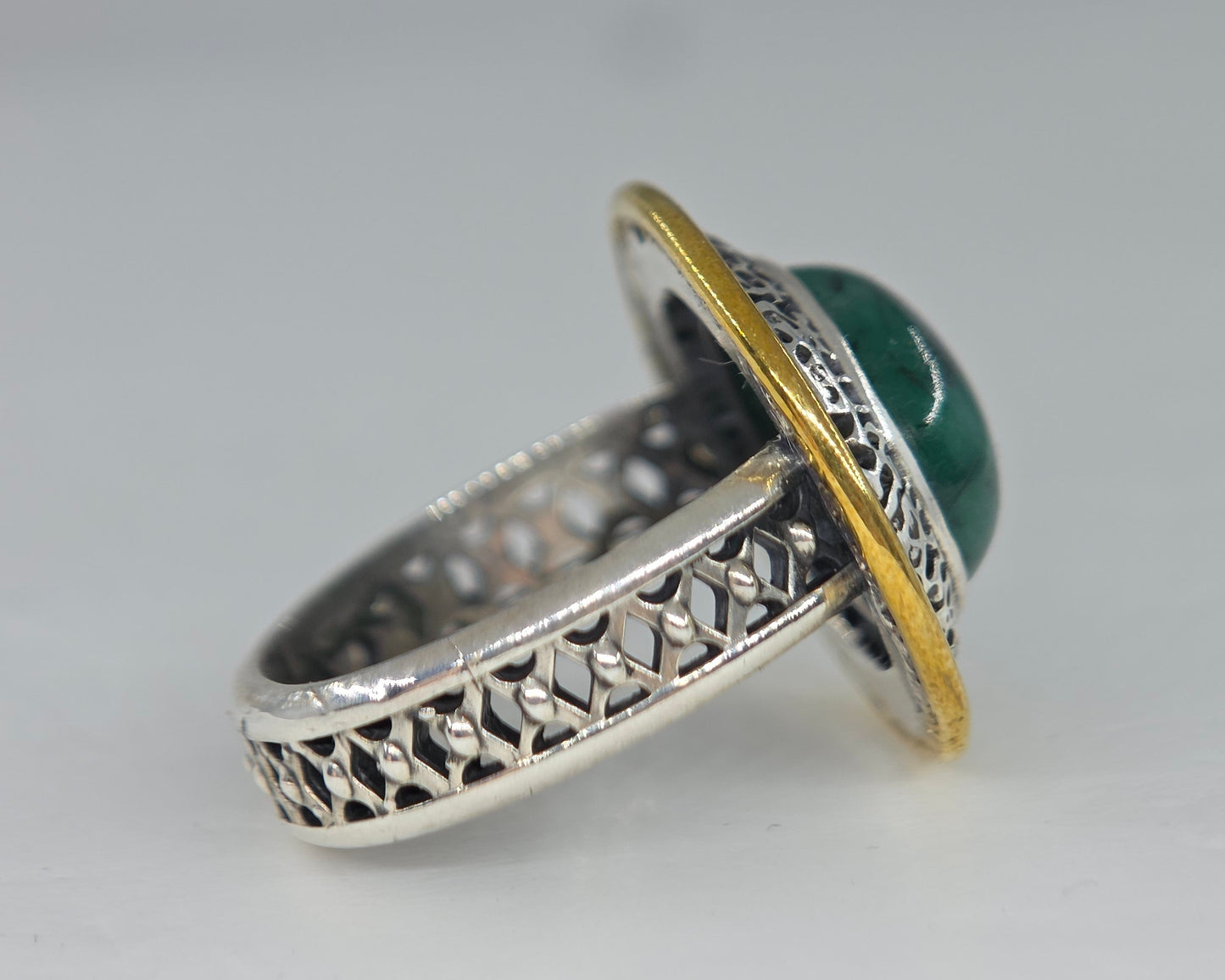 Sterling Silver & Brass Turquoise Gemstone Ring #675
