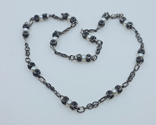 Rustic Silver & Pearl Link Chain - Custom Made Jewelry #688