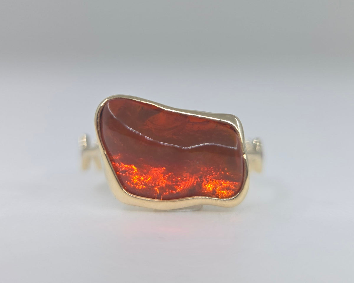 Mexican Orange Fire Opal Ring 14k Yellow Gold - Jewelry #691