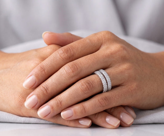White Gemstone Eternity Band - Sterling Silver #649