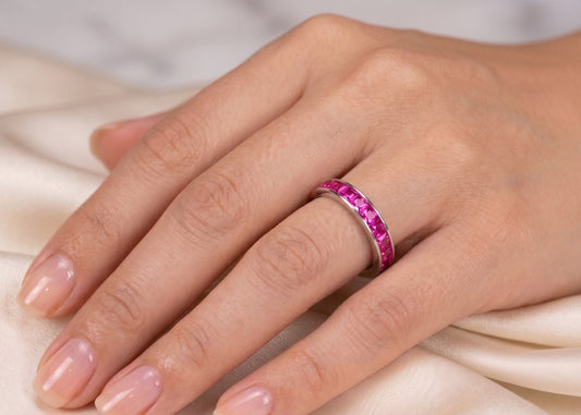 Pink Channel Set Gemstone Sterling Silver Eternity Band #655