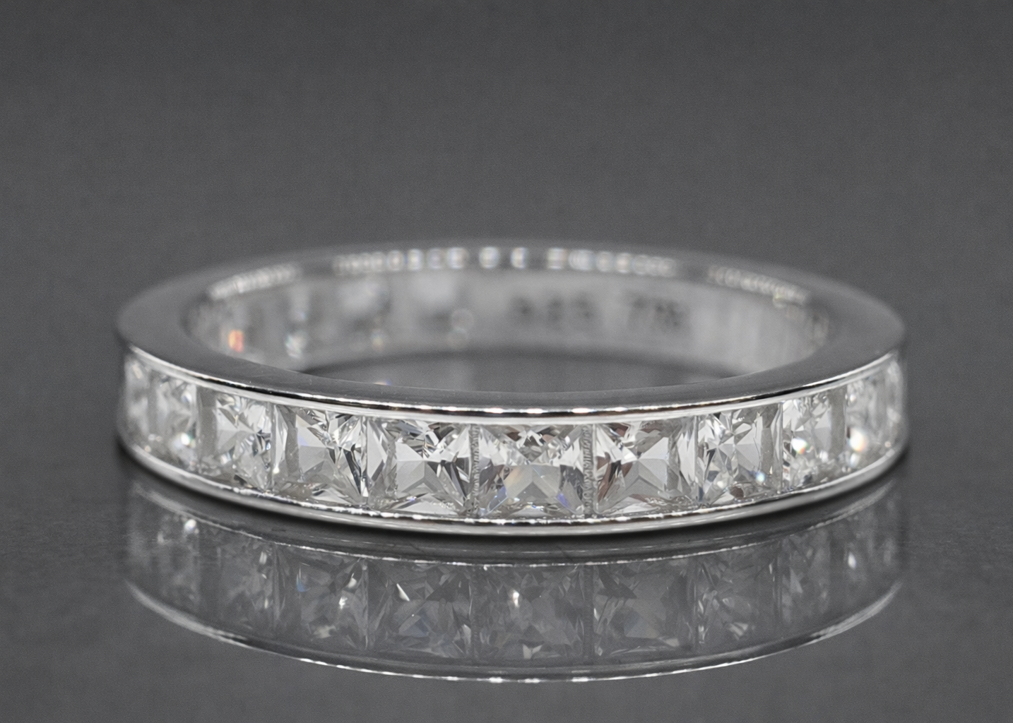 White Channel Set Gemstone Eternity Band Sterling Silver #657