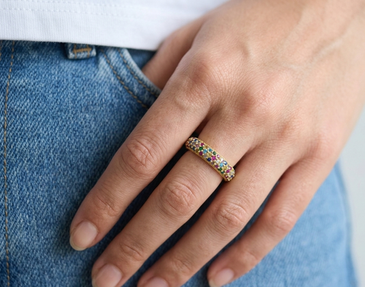 Multi-Color Gemstone Eternity Band Gold Ring #658