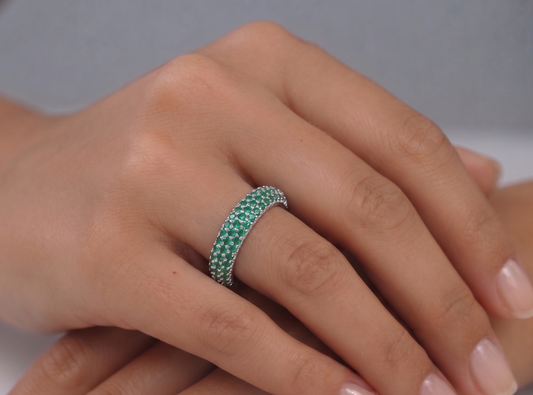 Green Gemstone Eternity Band Sterling Silver Ring #661