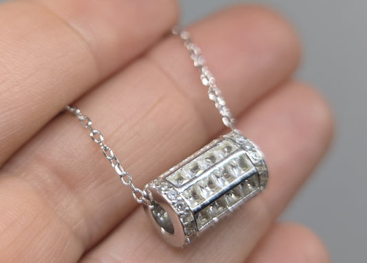White Gemstone Barrel Bead Pendant Sterling Silver #664